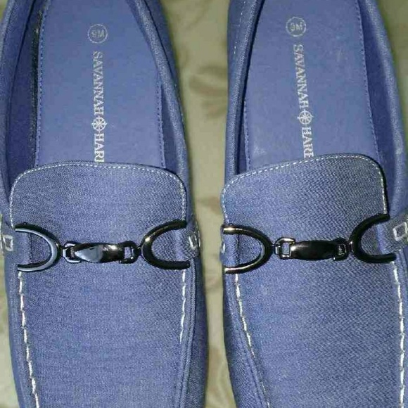 Men's Denim/Tan Casual Shoes w/Pewter Buckle - Picture 3 of 4